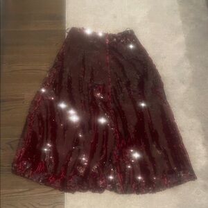 Zara Deep Red sequin A-Line Skirt